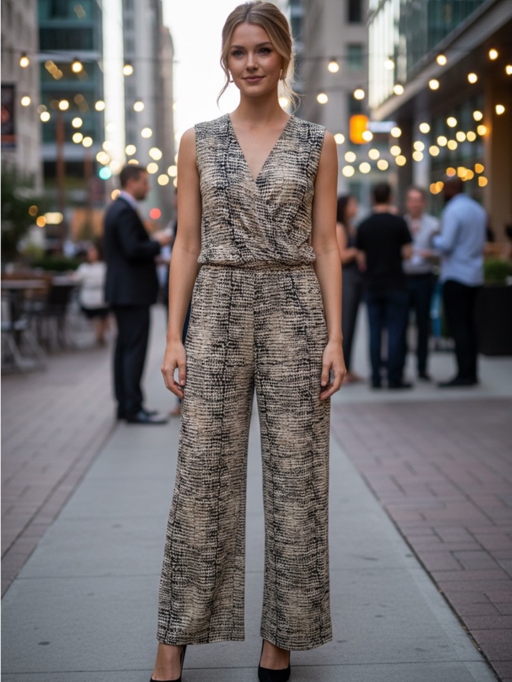Calvin Klein Black and Cream Printed Jumpsuit